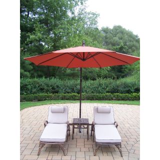 Oakland Living Elite Cast Aluminum Chaise Lounge Chat Set with Cantilever Umbrella   Outdoor Chaise Lounges