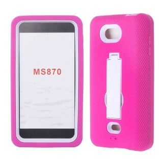 For Lg Spirit Ms 870 Hot Pink Skin White Snap Stand + Hybrid Rubber Hard Snap On Case Accessories Cell Phones & Accessories