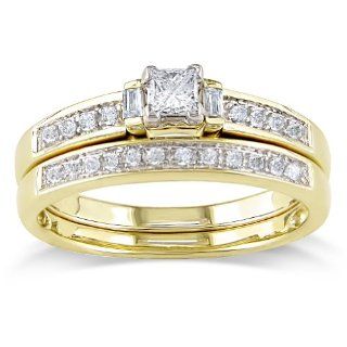 14k Yellow Gold Diamond Wedding Ring Set (0.3 Cttw, G H Color, I1 Clarity) Wedding Ring Sets Jewelry