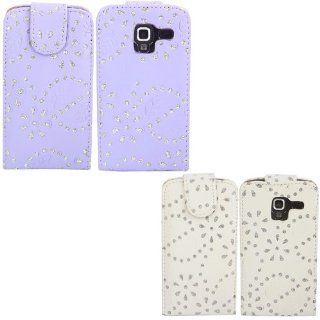 2 Pack Diamante Flip Case Cover Skin For Samsung Galaxy Ace 2 i8160 / Purple And White: Cell Phones & Accessories