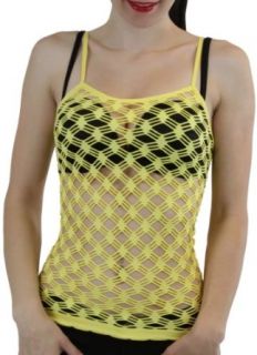 ToBeInStyle Women's Fishnet Elastic Spaghetti Strap Cami Top   One Size   Yellow at  Womens Clothing store