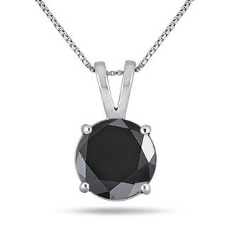 3 3/4 Carat Round Black Diamond Solitaire Pendant in 10k White Gold: SZUL: Jewelry