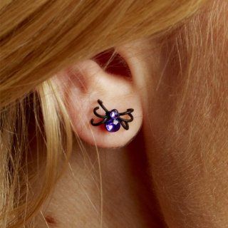 Halloween Crystal Black Widow Spider Stud Earrings: Jewelry