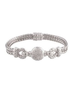 Silver Chain Loop Bracelet with Diamond Pave, Size M