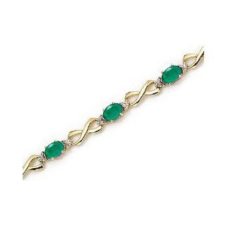 14K Yellow Gold Oval Emerald and Diamond Bracelet by Jewelry Mountain: Jewelry