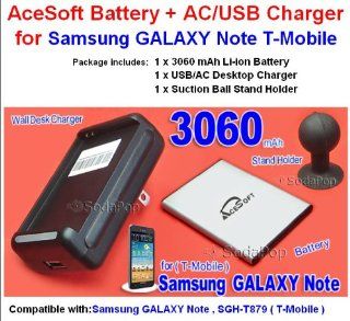 NEW 3060mAh AceSoft GALAXY Note T879 Battery+Travel Home AC/USB Wall Desktop Dock Charger+Holder for Samsung GALAXY Note T879 T 879 T Mobile Phone Accessory: Electronics