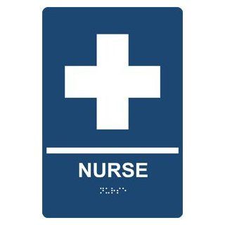 ADA Nurse Braille Sign RRE 880 WHTonNavy Wayfinding : Business And Store Signs : Office Products