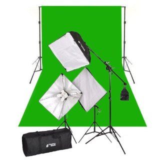 CowboyStudio Complete Photography and Video Stuido 2000 Watt Softbox Continuous Lighting Boom Kit with 10ft x12ft Chromakey Green Muslin Background and Backdrop Support Stands : Photographic Lighting Umbrellas : Camera & Photo