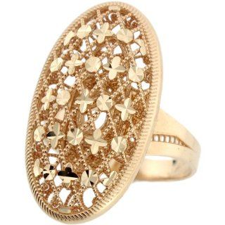 10k Real Yellow Gold Oval Filigree Diamond Cut Unique Design Ring: Jewelry