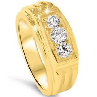 Mens Gold .80CT Three Stone Diamond Anniversary Ring 14K Yellow Gold Jewelry