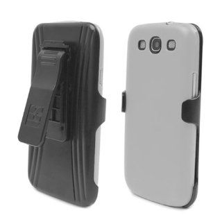 Samsung Galaxy S III White Cover Case + KickStand Belt Clip Holster + Naked Shield Screen Protector Cell Phones & Accessories
