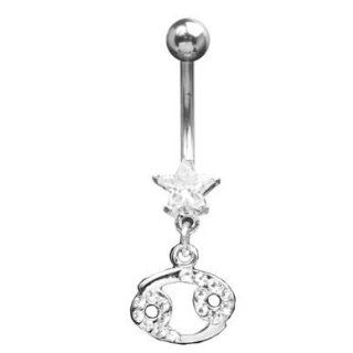 316L Surgical Steel   Clear 'Cancer' Zodiac Sign   Belly Rings   14g 7/16" Length   Sold Individually: Belly Button Piercing Rings: Jewelry