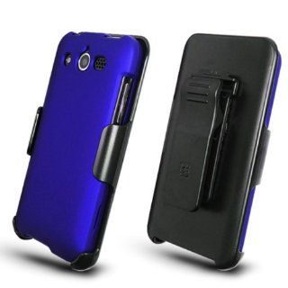 Cricket Huawei Mercury M886 Blue Cover Case + KickStand Belt Clip Holster + Naked Shield Screen Protector Cell Phones & Accessories