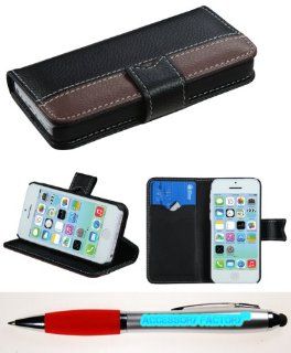 Accessory Factory(TM) Bundle (the item, 2in1 Stylus Point Pen) APPLE iPhone 5C Black Dark Brown Book Style MyJacket Wallet (with Black tray & card slot)(862) (with Package): Cell Phones & Accessories