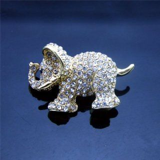 Swarvoski Crystal Diamond Elephant Brooch Pin with Gold plated: Jewelry