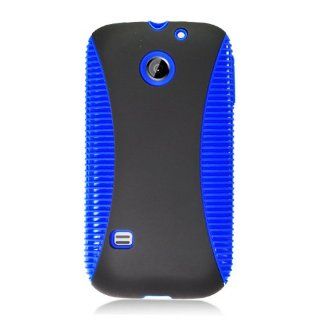 For Cricket Huawei Ascent Ii M865 Accessory   Hybrid Series Black Hard Case with Blue Silicone Case+ Lf Stylus Pen: Cell Phones & Accessories