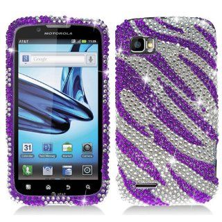 Hard Plastic Snap on Cover Fits Motorola MB865 Atrix 2 CS Purple Zebra Full Diamond AT&T: Cell Phones & Accessories