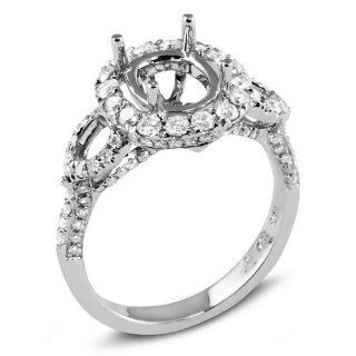 1.10 Carat (Ctw) 18k White Gold Round Diamond Semi Mount Oval Diamond Engagement Bridal Ring (No Center Stone): Jewelry