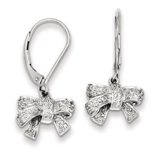 Sterling Silver 0.35ct Diamond Bow Dangle Leverback Earrings Jewelry