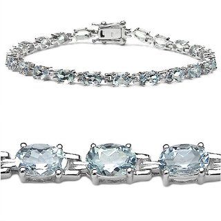 Bold 8.80 Carat Genuine Aquamarine Ovals Eternity Sterling Silver Bracelet: Jewelry