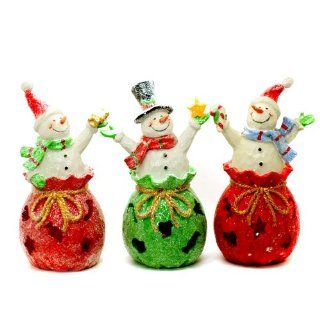 TII Collections Christmas "Gift Bag" Snowman LED Lighted Figurines With Gifts Shaped Light Effects Set of 3 Snowman Figurines   Holiday Figurines
