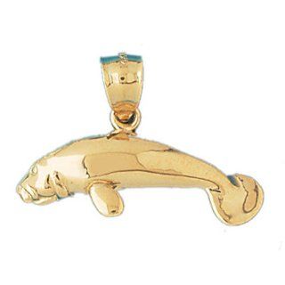 14K Gold Charm Pendant 3.8 Grams Nautical> Manatees891 Necklace: Jewelry