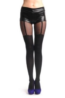 Faux Stockings With Attached Suspender Belt & Transparent Top 40 Den   Tights Pantyhose