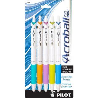 Pilot Acroball Pure White Retractable Hybrid Gel Ball Point Pens, Fine Point, Black Ink, Turquoise/Orange/Purple/Lime/Blue Accents, 5 Pack (31861) : Gel Ink Rollerball Pens : Office Products