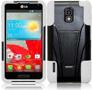 BlackOWhite Premium Double Protection 2 in 1 Hard + Silicon Hybrid Challenger Case Cover Protector with Kickstand for LG Optimus F7 US780 (by Boost Mobile / US Cellular) with Free Gift Reliable Accessory Pen: Cell Phones & Accessories
