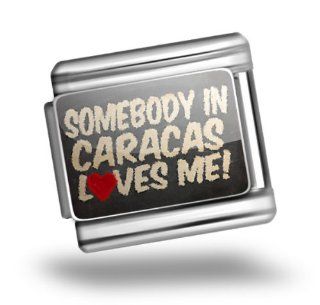 Italian Charm Somebody in Caracas Loves me, Venezuela Bracelet link   Neonblond: Italian Style Single Charms: Jewelry