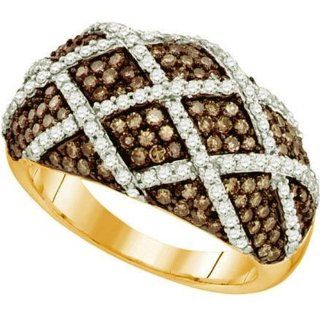 1.45 Carat (ctw) 10k Rose Gold Round Brown & White Diamond Ladies Right Hand Fashion Band: Right Hand Rings: Jewelry