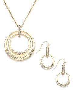 Charter Club Jewelry Set, Gold Tone Pave Glass Circle Pendant and Earrings Set: Jewelry