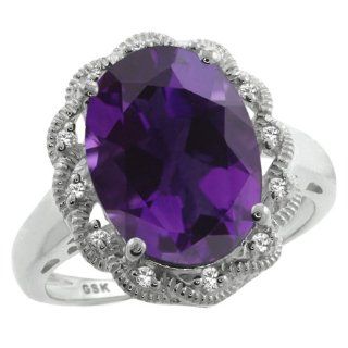 5.81 Ct Oval Natural Purple Amethyst and White Sapphire 925 Sterling Silver Ring: Engagement Rings: Jewelry