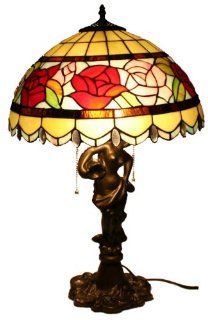 Tiffany Style 16" Two Light Rose Table Lamp with Beauty Base 906 16BT   Household Lamp Sets  