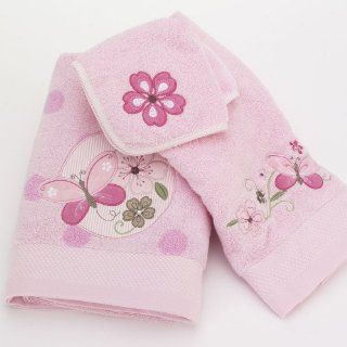 Little Boutique 3 Piece Bath Towel Set Pink   Butterfly  