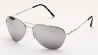 Metal Classic Spring Temple Hinge Half Frame Aviator Sunglasses in Silver/Mirror Clothing