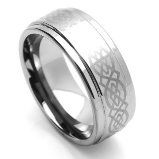 Tungsten Wedding Band Ring For Him For Her 9MM Comfort Fit Laser Engraved Celtic Design: Jewelry