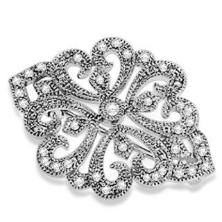 Geometric Heirloom Diamond Pin Antique Style Brooch 14K White Gold 0.25ctw Luxury: Brooches And Pins: Jewelry