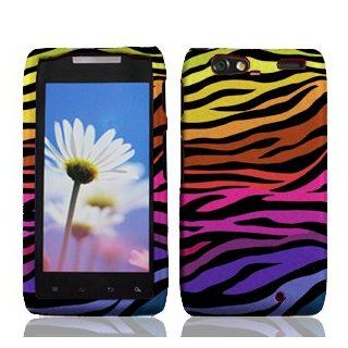 Motorola Droid RAZR Maxx XT916 XT 916 Black with Color Rainbow Zebra Animal Skin Design Rubber Feel Snap On Hard Protective Cover Case Cell Phone: Cell Phones & Accessories