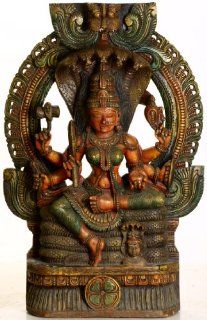 Goddess Vaishnavi   South Indian Temple Wood Carving   Statues