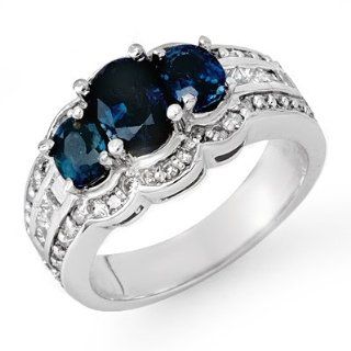 Genuine 3.5 ctw Sapphire & Diamond Ring 14K White Gold: Jewelry