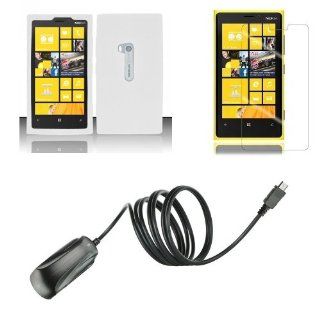 Nokia Lumia 920 (AT&T) Combo   White Silicone Gel Cover + Atom LED Keychain Light + Screen Protector + Micro USB Wall Charger: Cell Phones & Accessories