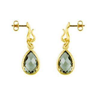 18k Yellow Gold Drop Pear Shape Green Amethyst Earrings   JewelryWeb: Dangle Earrings: Jewelry