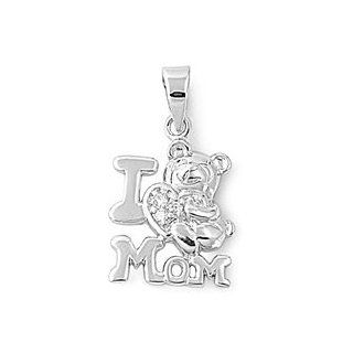 I Love Mom Pendant Cubic Zirconia Sterling Silver 925: Jewelry