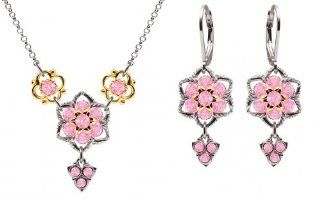 Lucia Costin Necklace and Earrings Set with Lovely Flowers, Embellished with Twisted Lines and Light Pink Swarovski Crystals; .925 Sterling Silver with 24K Yellow Gold over .925 Sterling Silver; Handmade in USA: Jewelry