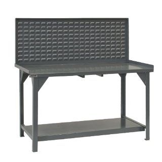 Durham Heavy Duty Steel/Iron Workbench with Back/End Stops and Louvered Panel, DWB 3072 BE LP 95, 4000 lbs Capacity, 30" Length x 72" Width x 58" Height, Gray Powder Coat Finish Science Lab Benches
