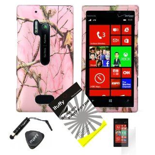 4 items Combo: ITUFFY (TM) LCD Screen Protector Film + Mini Stylus Pen + Case Opener + Silver Pink Pine Tree Leaves Camouflage Outdoor Wildlife Design Rubberized Snap on Hard Shell Cover Faceplate Skin Phone Case for Verizon Nokia Lumia 928: Cell Phones &a