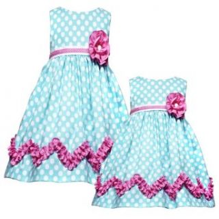Size 6X RRE 47062S TEAL BLUE WHITE PINK ZIG ZAG RUFFLE BORDER POLKA DOT PRINT Spring Summer Part Dress,S747062 Rare Editions GIRLS: Clothing