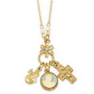 Gold tone Mary Cameo with Trinity charms 16" necklace: Pendant Necklaces: Jewelry