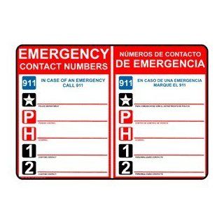 Emergency Contact Numbers 914 Bilingual Sign NHB 14095 : Business And Store Signs : Office Products